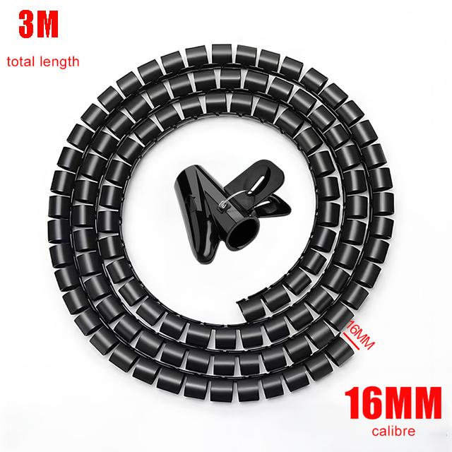 Black Cable Wire Protector Cable Organizer Management Pipe Flexible Wire Wrap Line Coiled Tube Office Cord Sleeve Cover 3M