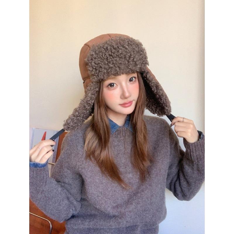 Women S Lamb Fur Earmuff Trapper Hat Warm Winter Casual Hat