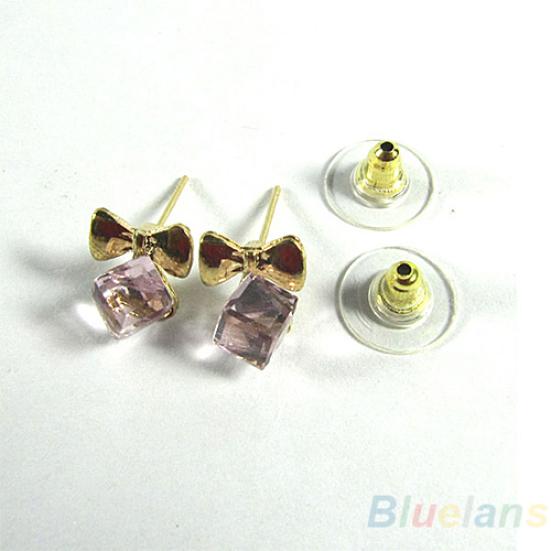 

Женские блестящие серьги-гвоздики с блестящим бантом и стразами, милые висячие серьги розовый