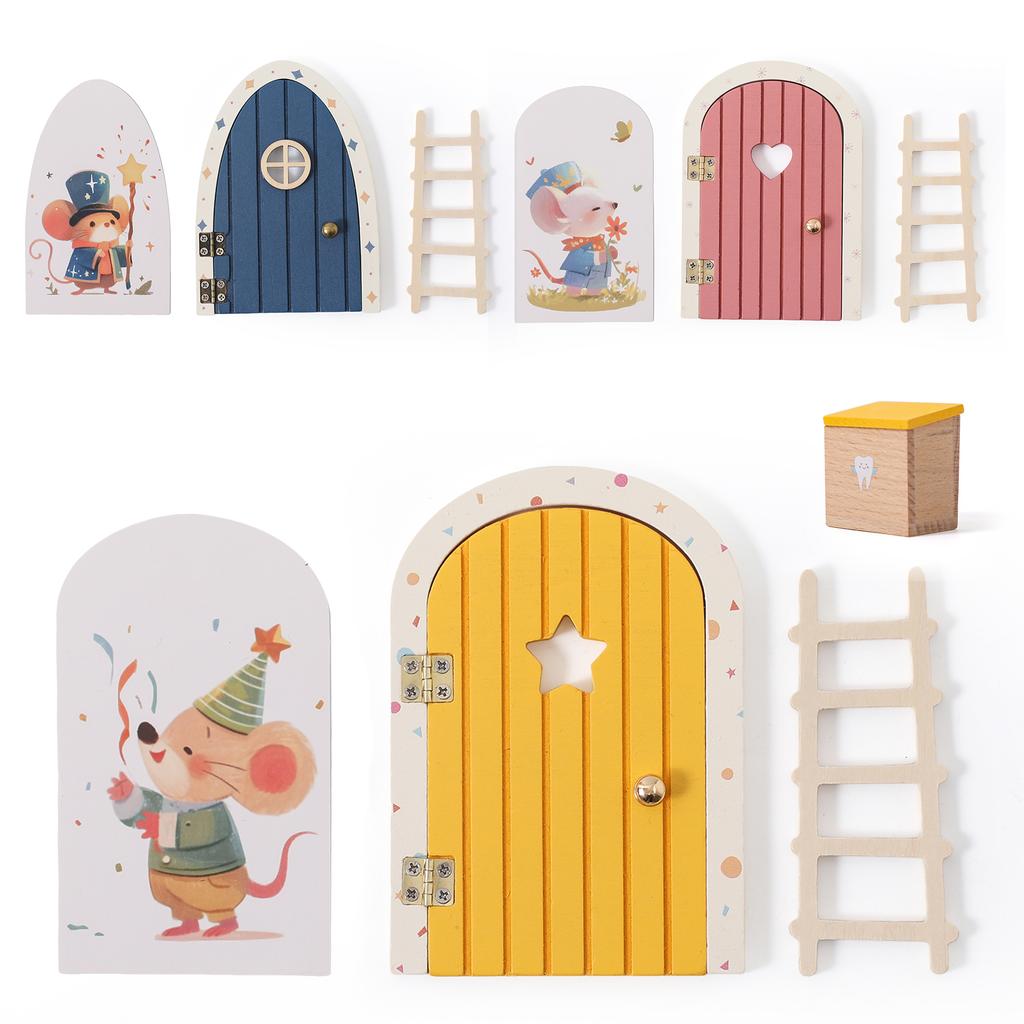 Mini Dollhouse Room Cartoon Elf Door Decoration,Miniature Home Wooden Arch Openable Door Decorations,Baby Fairy-tale-styl Gifts