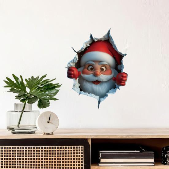 Santa Cracked Wall Decal Christmas Self-Adhesive Static Clings PVC Stickers for Car Window Room Wall Decor