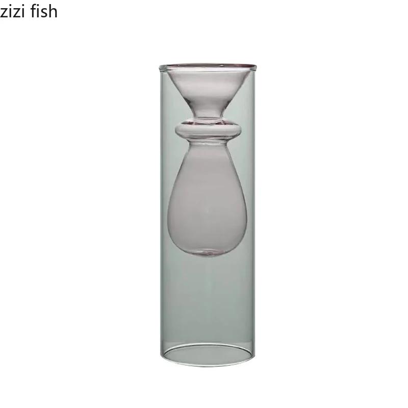 Colorful Double-layer Glass Vase Artistic Aromatherapy Bottle Transparent Hydroponic Dried Flower Vase Restaurant Desktop Decor
