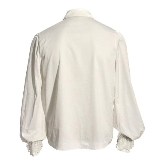 Men Performance Shirt Ruffle Turn-down Collar Long Sleeves Solid Color Lantern Sleeves
