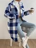 Autumn and Winter Buttoned Lapel Plush Plaid Skirt Loose Temperament Commuting Long Coat Women