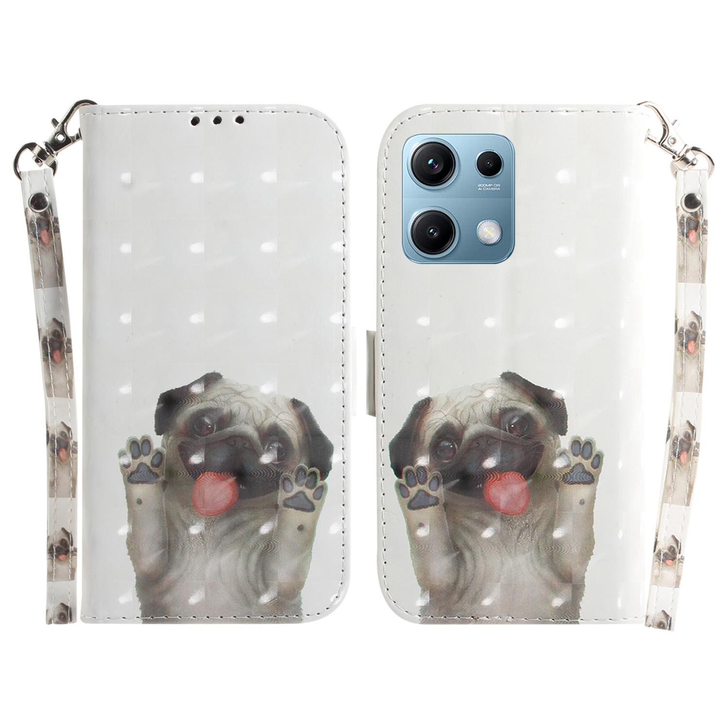 

For Xiaomi Redmi Note 14S 4G Case Pattern Printing Leather Wallet Phone Cover with Wrist Strap Pug