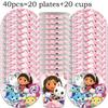 Pink Gabby House Birthday Party Decoration Banner Balloons Gabby Paper Cake Topper Plate Napkins Girl Party Decorations Supplies