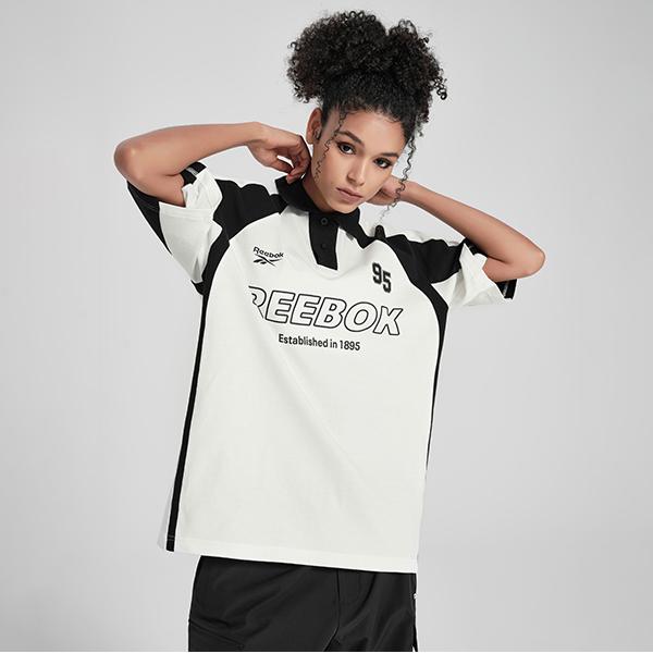 Reebok Color Block Letter Print Short Sleeve Polo Shirt Unisex Tops White 24SRM423UGW1