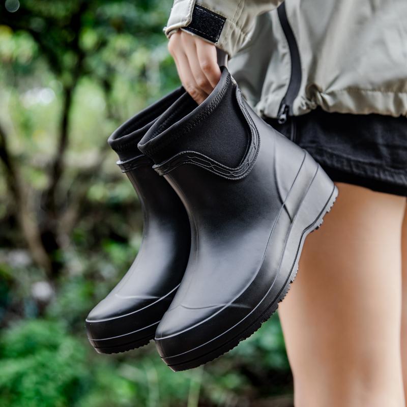 Women's Adult Water Boots: Stylish Rain Shoes For Outdoor Wear, Rubber Shoes, Waterproof Galoshes, Short-cylinder Rain Boots