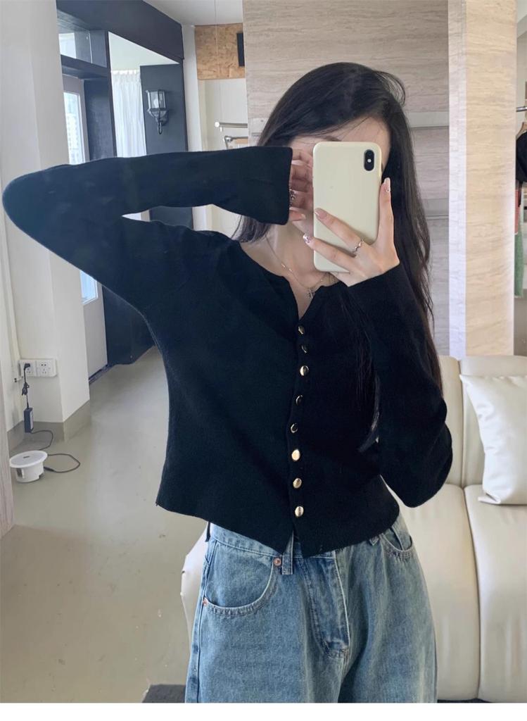 Women's Korean Style V-Neck Button-Down Cardigan Sweater - Autumn/Winter Fashion Knit Outerwear