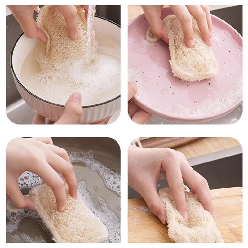 6PCS Loofah Sponge Dish Brush MultiPurpose Kitchen Cleaning Tool For Dishes Cookware Surfaces Scratch Prevent