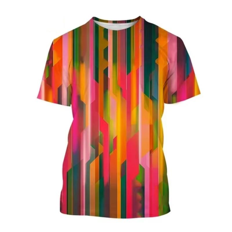 Summer Round Neck 3D Colorful Abstract Art & Geometric Pattern Printed Fashionable Casual Short Sleeved Children's Boy and Girl Kids Unisex T-shirts