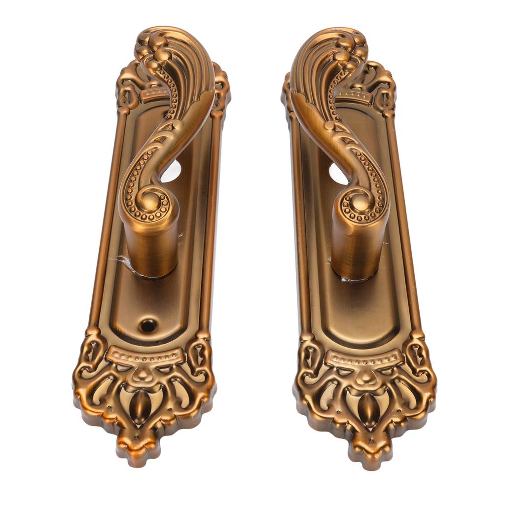 European Style Door Handle Lock Set Aluminum Silent Retro Interior Entry Door Lever Lock with 3 Keys for Home Bedroom Bathroom