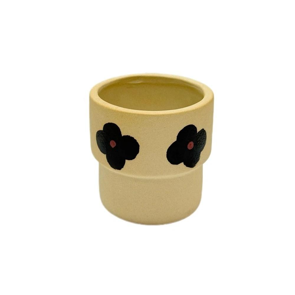 Cute Cartoon Style Ceramic Flower Pot Breathable Flower Pattern Flowerpot Planter Vintage Potted Plant Office Decoration чёрный