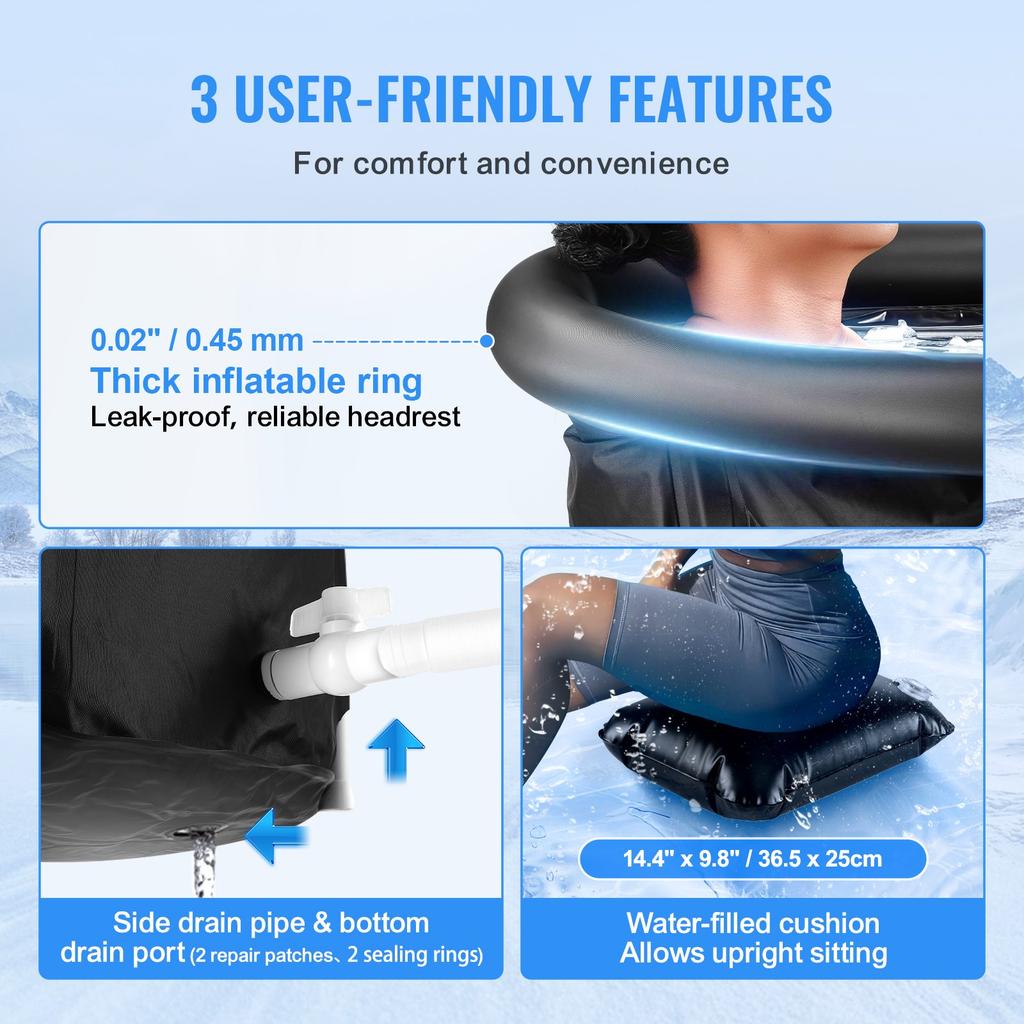 VEVOR Ice Bath Tub, 80 Cm Long Cold Water Therapy Plunge Tub for Athletes, Portable Outdoor Ice Barrel Plunge Pool for Recovery