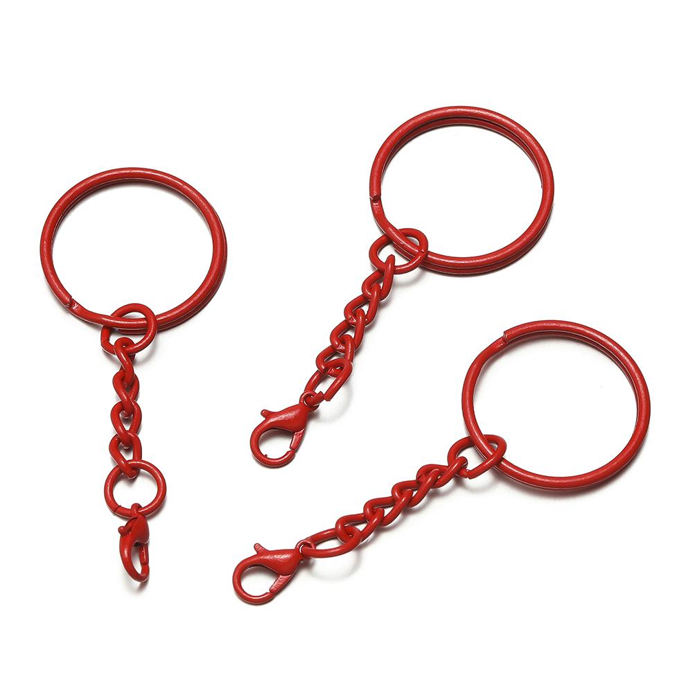 10pcs 25mm Colored Keyrings With Chains Lobster Clasps For DIY Jewelry Making Key Ring Connector Hooks Bags Buckle Accessories