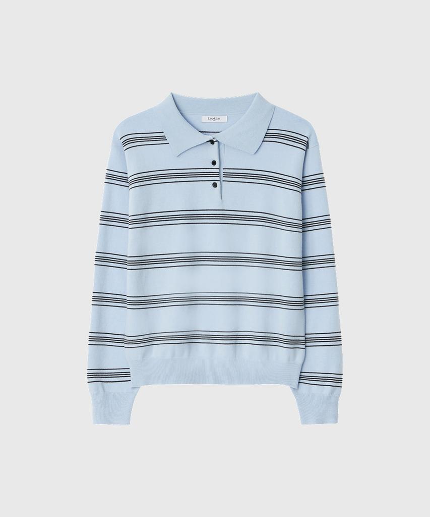 Lugkaeseuteu Nana Stripe Collar Knit_Sky Blue