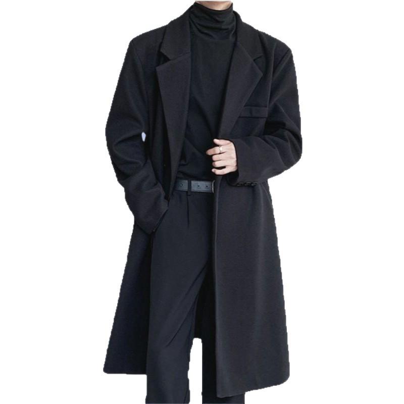 Herren Woll-Windbreaker im koreanischen Stil: Lässiger lockerer mittellanger über das Knie gehender Mantel für Herbst und Winter