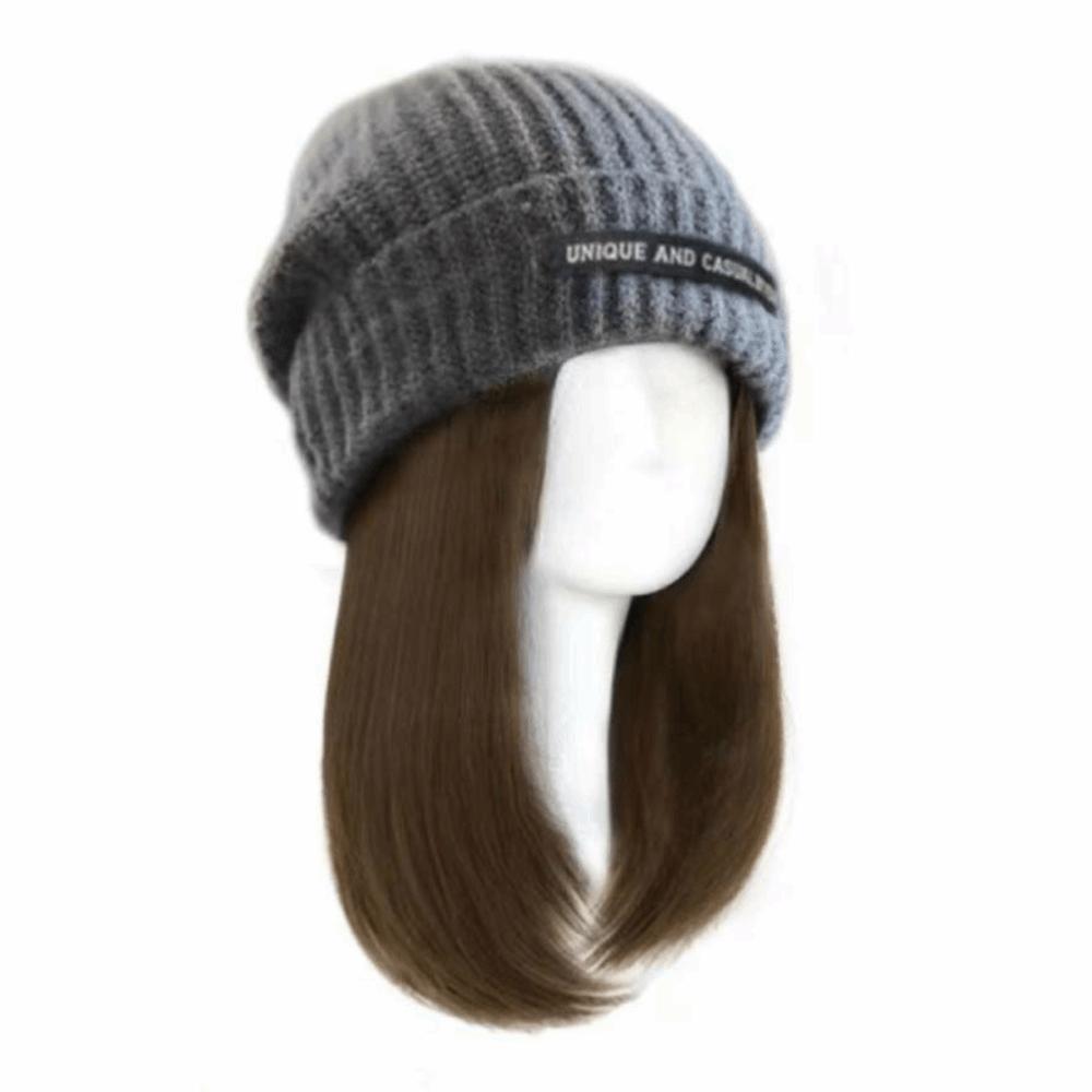 14 inch Beanie Hat Hairpiece Knitted Cap Warm Ski Hat Wigs for Autumn and Winter