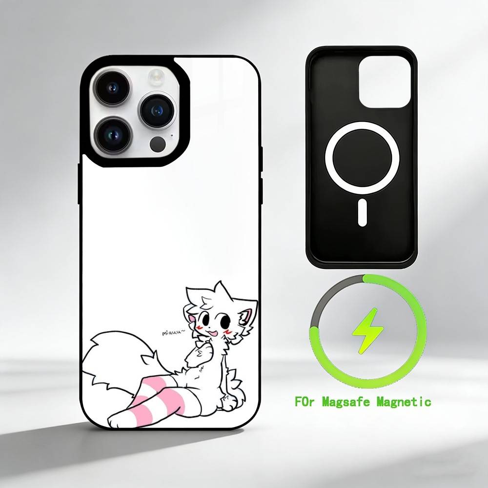 C-Cute cat man Phone Case For iPhone 17 16 15 14 13 12 Pro Max Plus for Mirror Wireless Magnetic Cover
