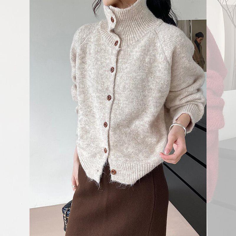 Vintage Röd Halvhög Hals Tröja Kofta för Kvinnor - Mjuk Stickad Höst/Vår Topp