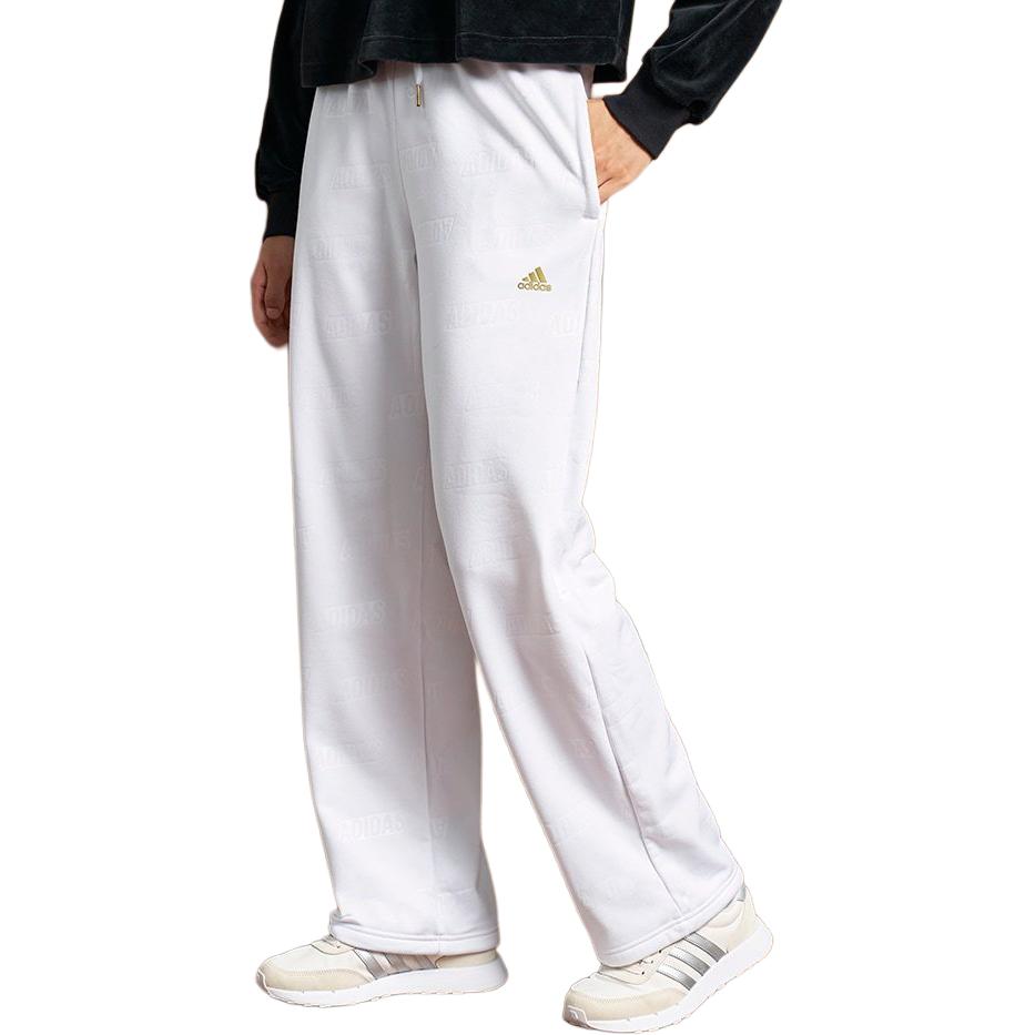 New Adidas Embossed Monogram Fleece Pants Knitted Sports Pants Women's White IJ9627
