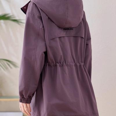 Primavera Autunno Donna Giacca a Vento Vestibilità Ampia Casual Cappotto Lung Stile Coreano Slim con Cappuccio