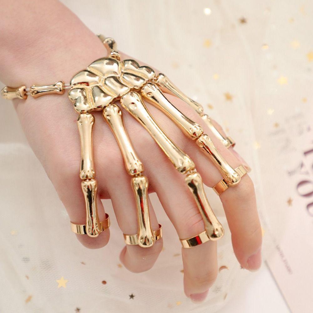 Alloy Texture Skull Bracelet Metal Texture Metal Hand Rings Ghostly Finger Ring Bracelet Cosplay