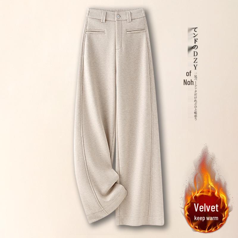 

Women s 2025 Autumn/Winter High-Waisted Slimming Wool Wide-Leg Pants with Fleece 26/S [85-95 lbs]