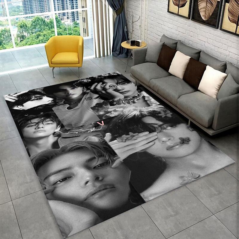 Famous B-BTS Kim Tae Hyung V KPOP Non-Slip Area Rug for Living Room,Bedroom,Playroom,Carpet Floor Mat Home Decor Rug Kids Room