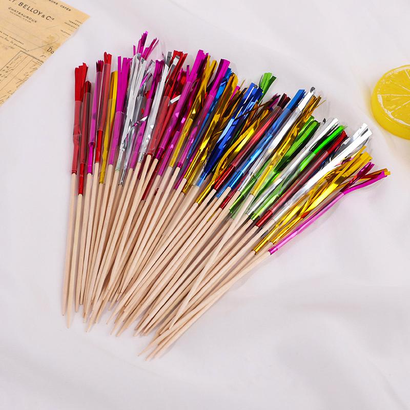 50Pcs Tassel Fireworks Cake Topper Cocktail Picks Dessert Food Fruit Toothpick for Wedding Birthday Party Decoration Christmas