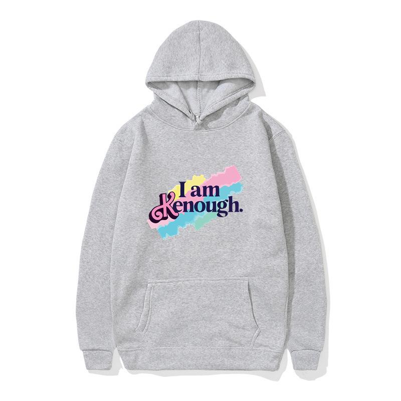 Unisex 'I Am Kenough' Rainbow Print Loose Hooded Sweatshirt - Black