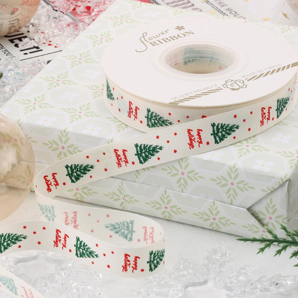 25yards 15/25mm Christmas Tree Ribbon Printed Polyester Ribbons for Decor Xmas Gift Rope Wrapping New Year Gifts Crafts
