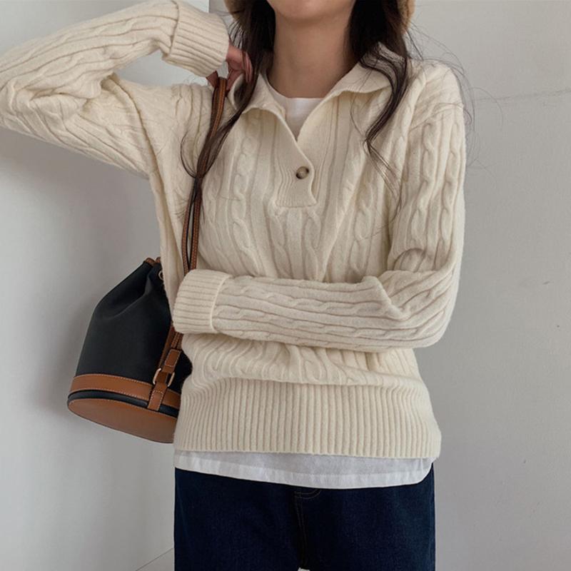 Retro pletený dámský svetr s klopou Ležérní svetr