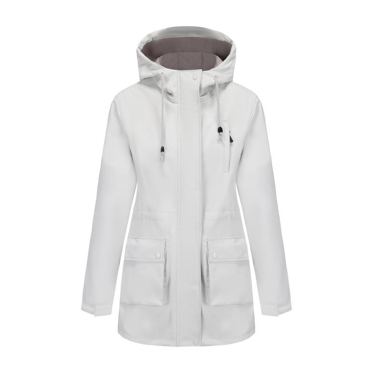 

Soft Shell Windbreaker Women’s Rainproof Trench Coat Hooded Jacket for Hiking Autumn Winter Windcheater Zip Up 3XL брудно-білий