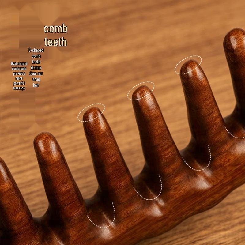 Sandalwood Meridian Massage Comb: Large, Thick Wide-Tooth Comb for Women