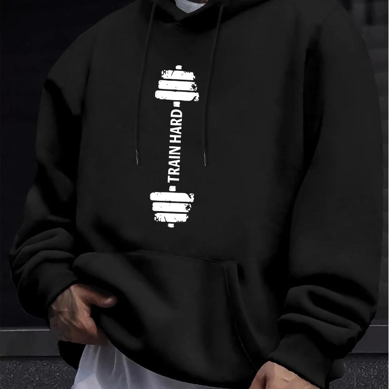 TRAIN HARD Men's Cozy Hoodie - Trendy Long Sleeve, Casual Pullover with Kangaroo Pocket for Fall & Winter