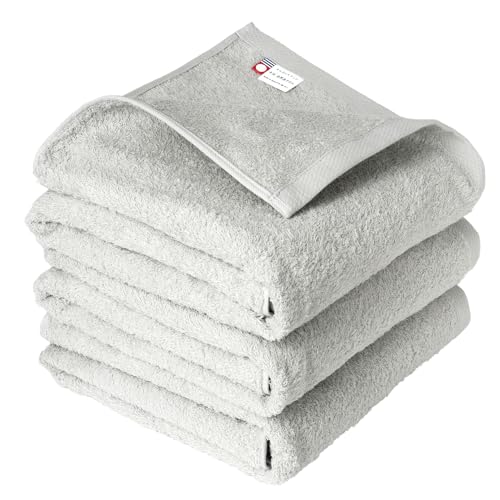 oruTa Imabari Towel Bath Towel Set of 3, Thin, Quick Drying, Made in Japan, Natural, 65x120cm, 100% Cotton, Gray