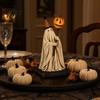 Shabby Stoff Geist Dekoration Vintage Figur mit leuchtendem Kürbis Zepter, Halloween Ornament Retro LED Licht, Harz beleuchtet für Innen Außen