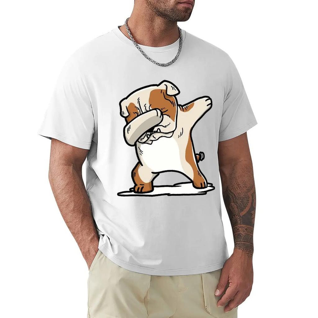 English Bulldog Cute Dabbing T Shirts Cartoon Graphic TShirts Cool Short Sleeve Clothing Streetwear T-Shirts Tee Tops