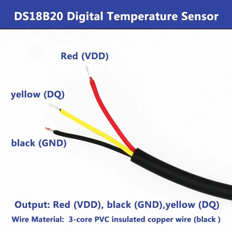 DS18B20 Digital Temperature Sensor with G1/2" Thread Probe Diameter 8mm PVC 3-Core Wire SUS304 Stainless Steel Shell L30-200mm