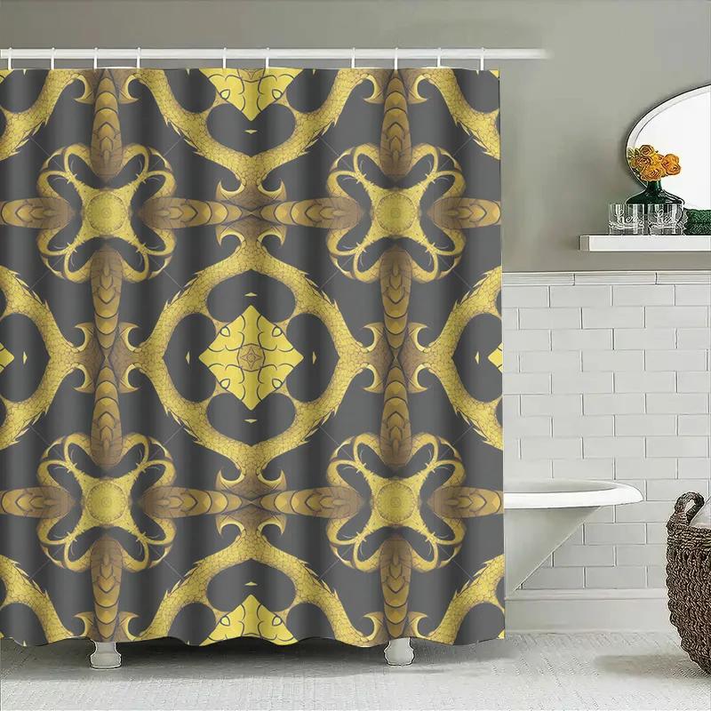 

Luxurious Shower Curtain Set Gold And Grey Koi Fish Pattern Waterproof Fabric Bathroom Decor Modern Decorative Bath Mat Sets For W60H190(CM)-1 Pcs
