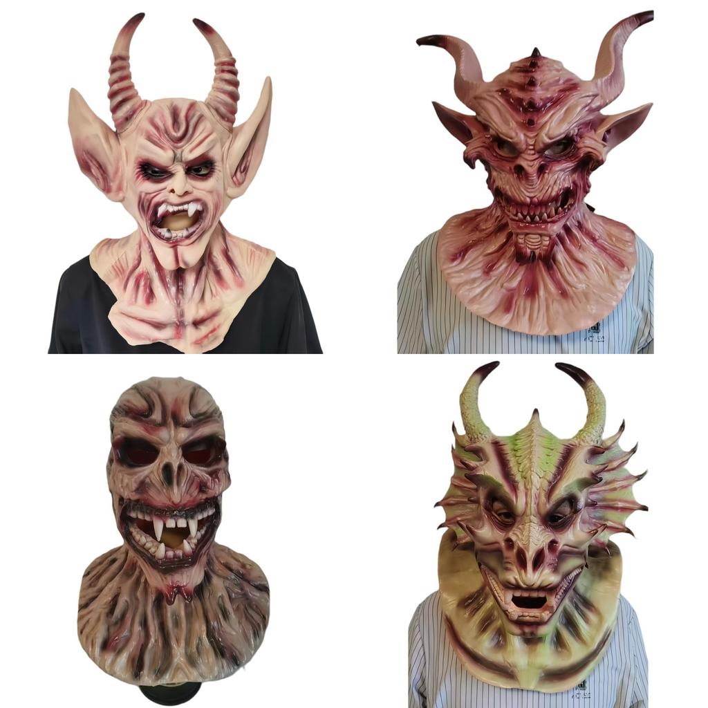 Satanic Latex Mask For Halloween Cosplay With Horns For Costume Parties