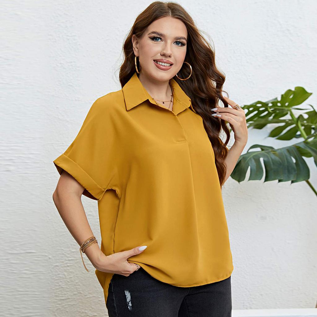 Letní dámské tričko s krátkým rukávem a potiskem, plus size polokošile s výstřihem do V