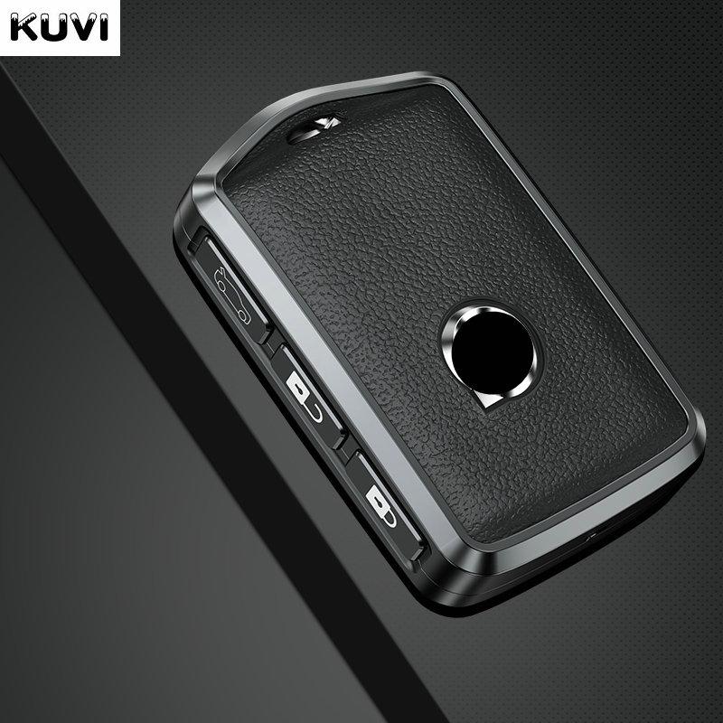 Custodia Protettiva in Metallo e Vera Pelle per Portachiavi Smart Auto Adatta per Volvo Xc60 Xc40 Xc90 S90 V60 S60 V90 2010- Portachiavi Anello Protettivo