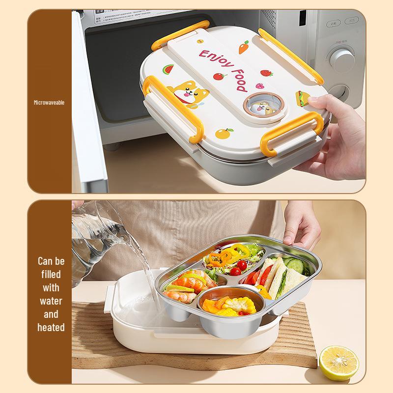 316 Stainless Steel Insulated Bento Lunch Box for First-Grade Girls, Four Compartments, Perfect for School.