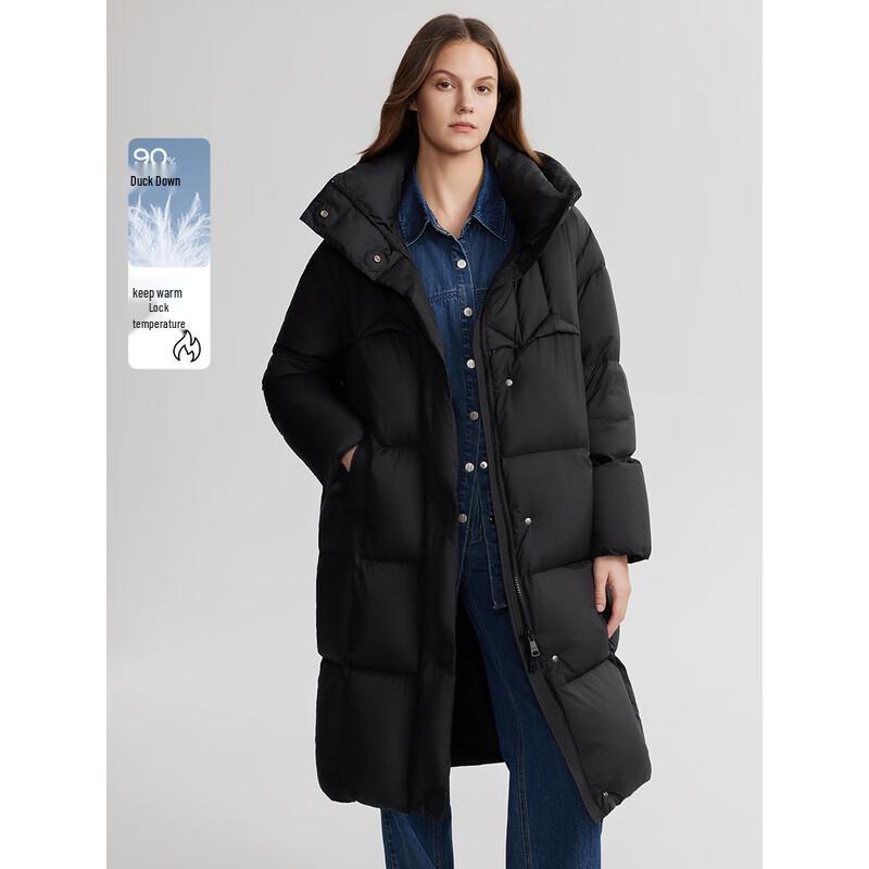 ELLE Women s 90% White Duck Down Long Hooded Puffer Coat M