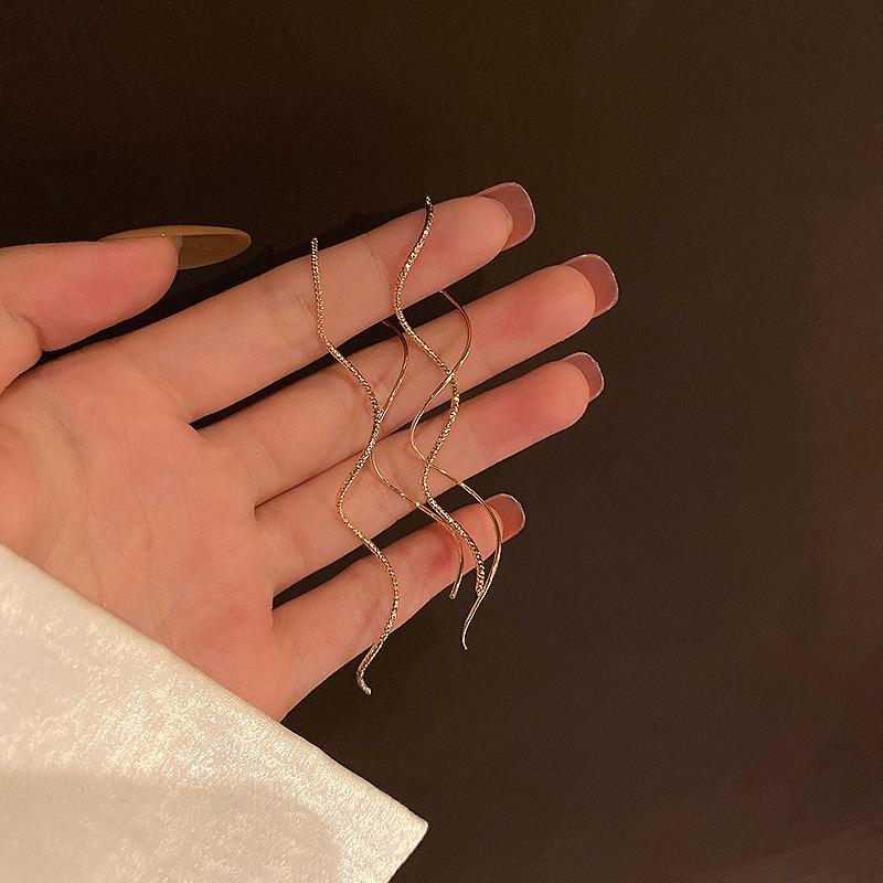 Простые Серьги-Волны Серьги Настоящее Золото Гальваническое Покрытие Экологичные Премиальные Геометрические Серьги