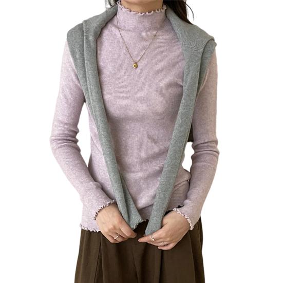 

Вязаные топы Однотонные топы с полувысоким воротником, длинными рукавами, прозрачной отделкой, облегающие топы с высокой резинкой, базовые топы фиолетовый