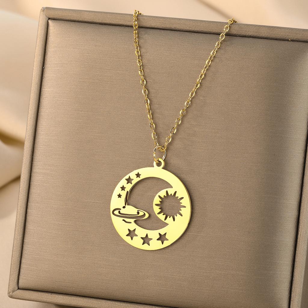 Kinitial Raindrop Cloud Whale Ghost Hand Flower Horse Meditation Moon Stainless Steel Pendant Necklace For Women Jewelry Gift