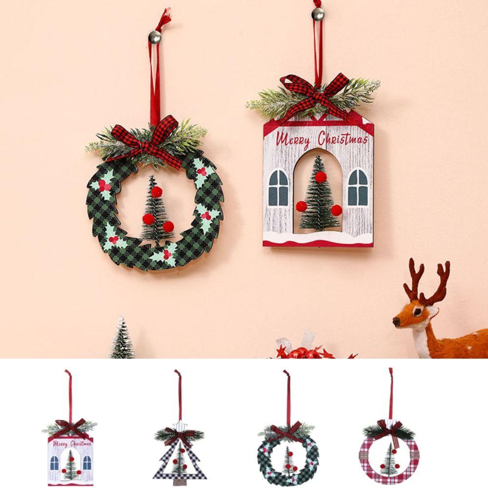 Round Christmas Decoration Square Christmas Wooden Pendant Cute   New Year
